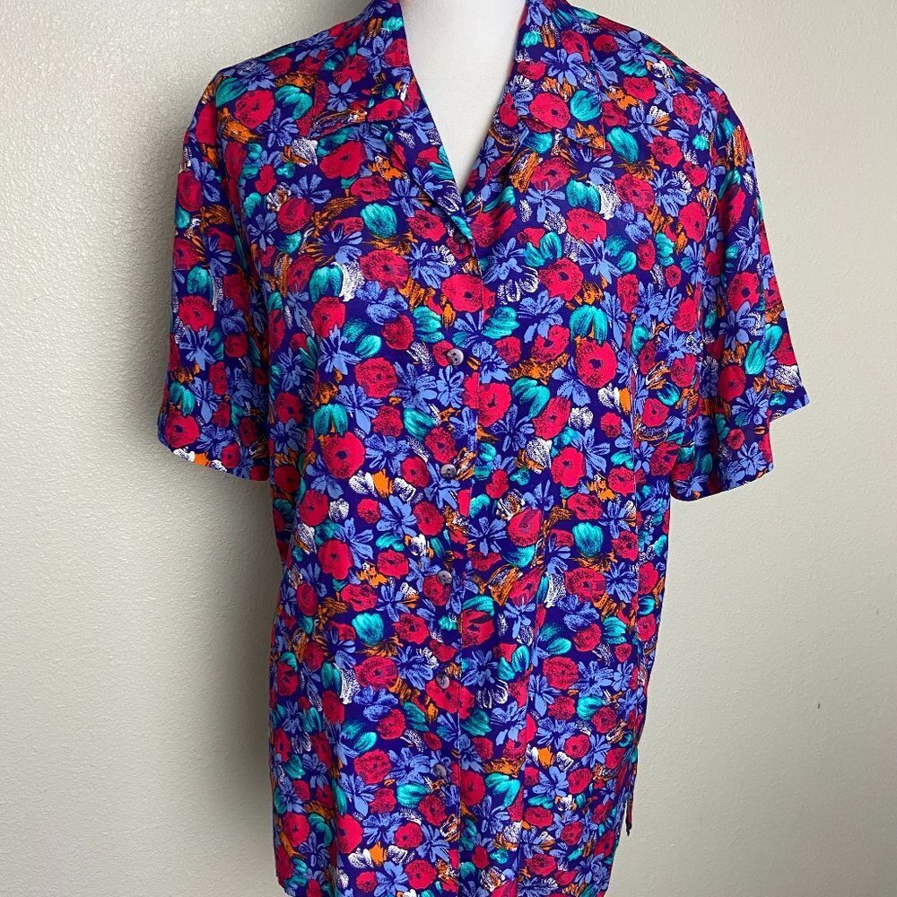 Vintage Brass Plum  Nordstrom Floral Button Down Shirt Blouse Rayon Size S/M